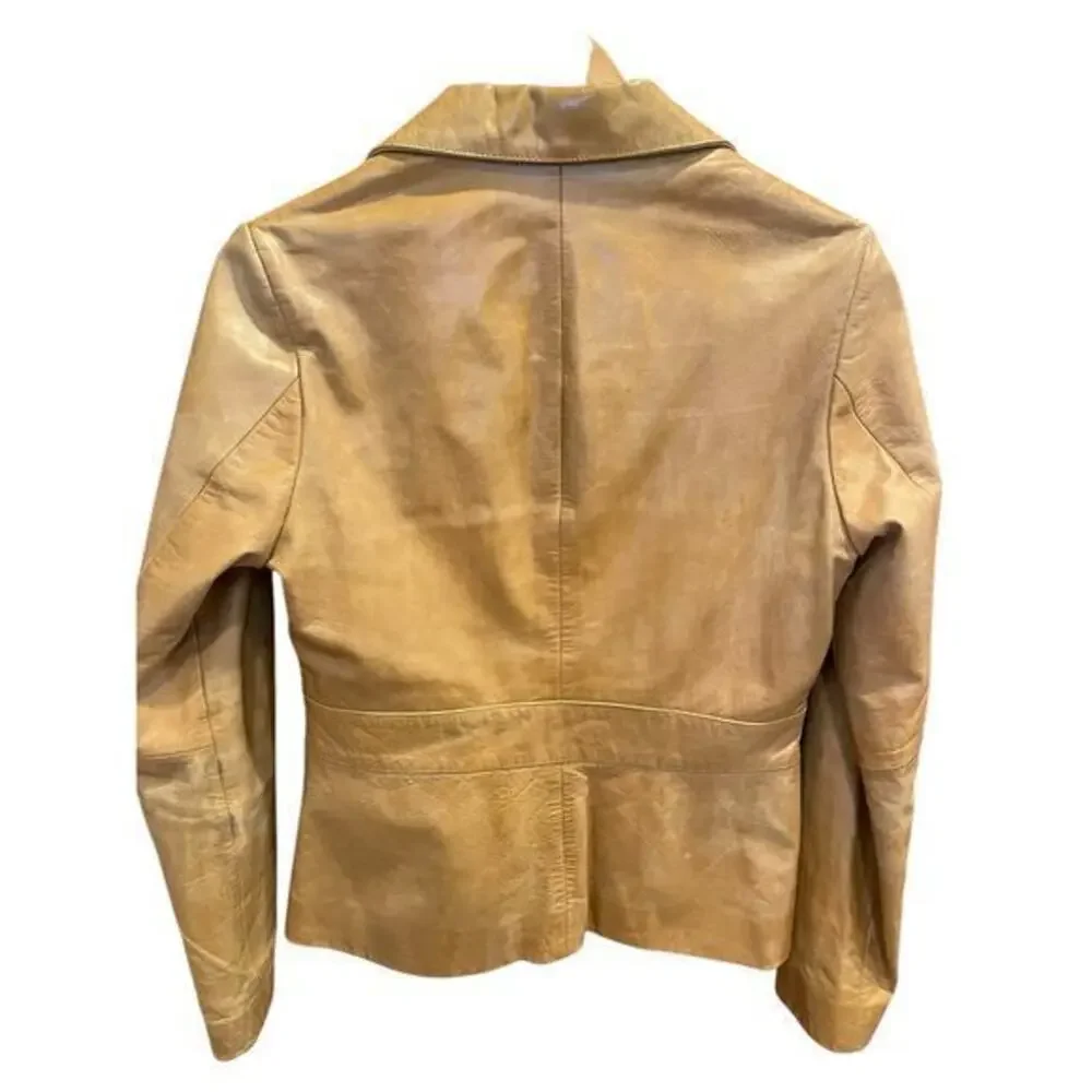 Vintage Wilson's Leather Maxima Camel Brown Button Biker Style Collared Jacket - Picture 7 of 16